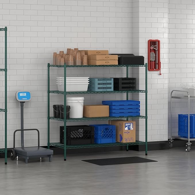 Commercial NSF Listed Green Epoxy Stationary Wire Shelving Kit 24" x 54" x 54", with 4 Shelves Perfect for Warehouse, Walk-in Refrigerator, Freezer, Grocery Store, Restaurant, Dishroom