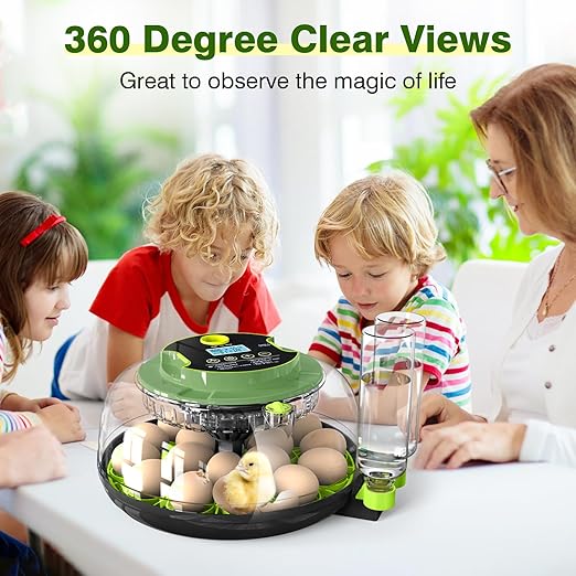 18 Chicken Egg Incubator with Temperature Control, Humidity Display, Auto Egg Turner, Egg Candler, 2 Size Egg Trays, Chick Incubaotrs for Hatching Eggs Digital Incubator for Chicken, Duck Eggs