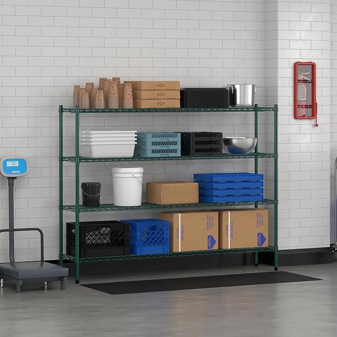 Commercial NSF Listed Green Epoxy Stationary Wire Shelving Kit 14" x 72" x 54", with 4 Shelves Perfect for Warehouse, Walk-in Refrigerator, Freezer, Grocery Store, Restaurant, Dishroom