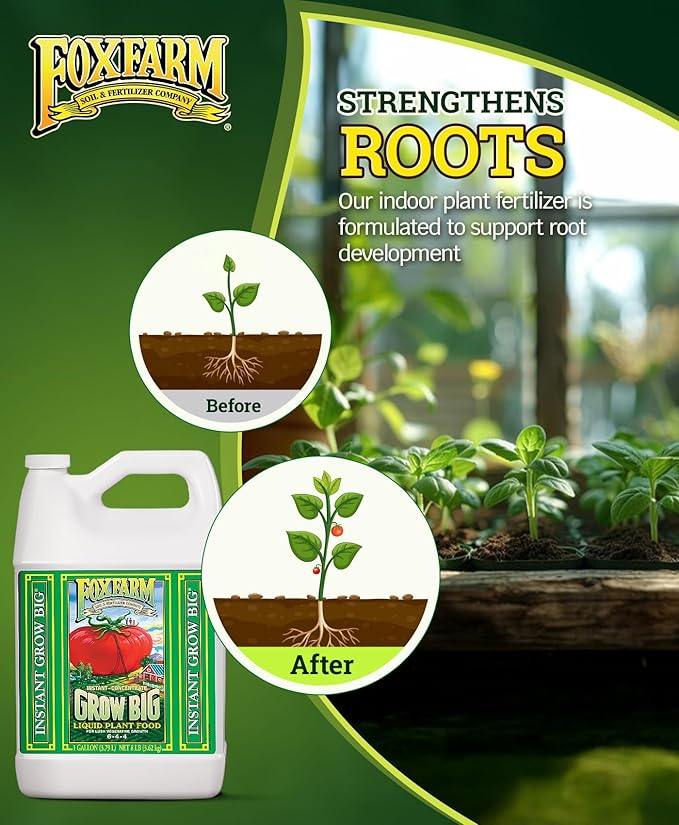 FoxFarm Grow Big Liquid Plant Food - Bloom Fertilizer for Flowers, Fruits, and Vegetables, Perfect for Indoor & Outdoor Potted Plants, NPK 6-4-4 (Gallon)