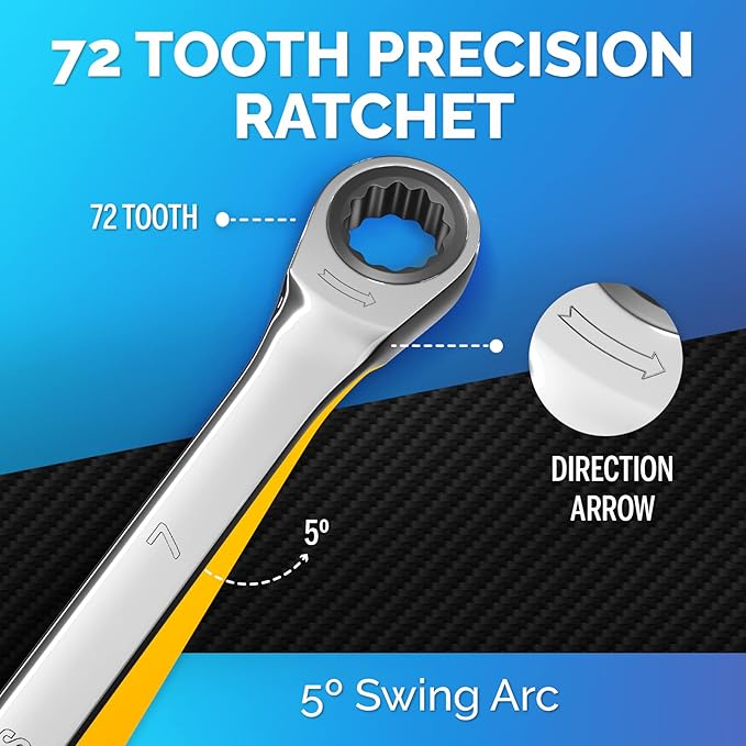 TOOLGUARDS 7mm Wrench - Ratcheting Wrench - Slim Profile - Ratchet Wrench - 100% Lifetime Satisfaction Guarantee