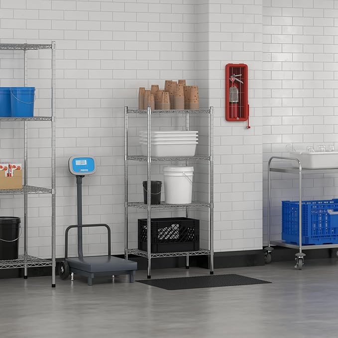 Commercial NSF Listed Chrome Stationary Wire Shelving Kit 18" x 24" x 54", with 4 Shelves Perfect for Warehouse, Walk-in Refrigerator, Freezer, Grocery Store, Restaurant, Dishroom
