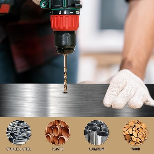 Cobalt Drill Bit Set, 100Pcs M35 High Speed Steel Jobber Length Drill Bit Kit for Hardened Metal, Stainless Steel, Cast Iron, Wood and Plastic, with Index Storage Case, 3/64"-3/8"