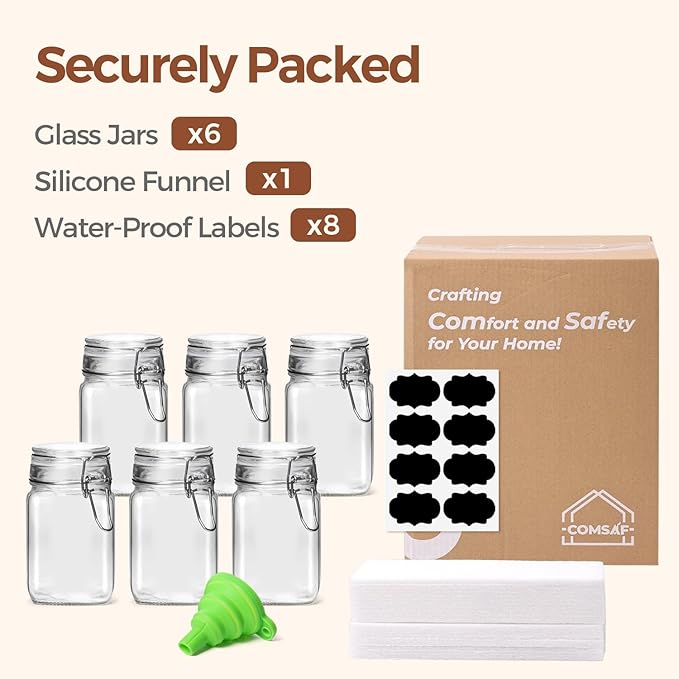 ComSaf Small Glass Jars with Airtight Lid Set of 6, Spice Jars 8 oz, Mason Jars 8 oz, Small Canning Jar, 8oz Jars with Lids for Kitchen, Jam, Jelly, Honey, Herb, Candy, Beans, Dessert, Sugar, Parfait