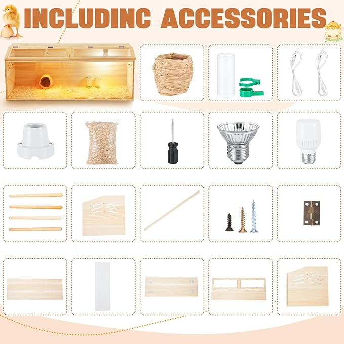 40 x 16 x 16 in Brooder Kit Box for Chicken Quails Indoor Outdoor with Leg Stand Sliding Door, Bulb Set and Feeder, Baby Chicken Coops for Ducks, Hamsters, Lizards, Mice, Rat