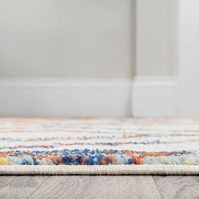 JONATHAN Y Amir Moroccan Beni Souk Ivory/Blue/Orange Runner Rug, 2x8, Bohemian, Scandinavian, Easy-Cleaning for Living Room, Bedroom, Kitchen, Pet Friendly, Non-Shedding (MOH200E-28)