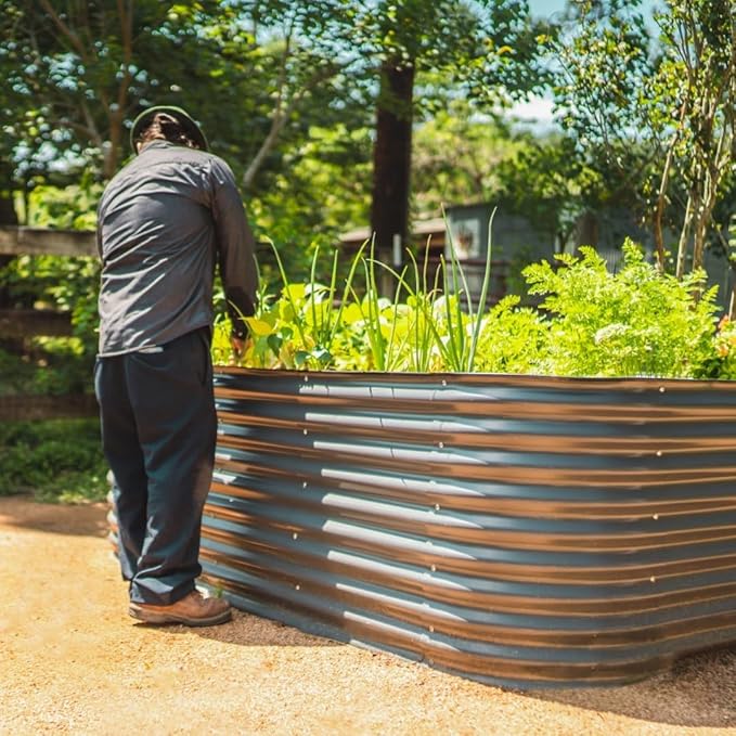 32" Extra Tall Raised Garden Bed Kits, 4 x 8 x 2.7ft Raised Planter Box Outdoor, 2.5 x 9.5 x 2.7ft Deep Root 10 in 1 Modular Metal Raised Beds for Gardening Vegetables Flowers Fruits - Modern Gray