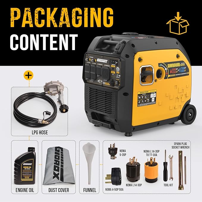 8000W Dual Fuel Inverter Generator, Gas & Propane Powered, RV Ready Remote/Electric Start, Super Quiet, 30A&50A Ultra Outlet with CO Sensor Portable Generator for RV, Home Backup or Emergency