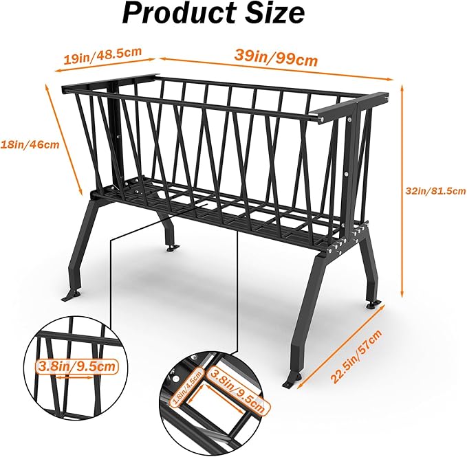 Hay Feeder Goat,55 Gallon Livestock Feeders, Pasture Feeder for Feeding Goats, Sheep and Ponies, for Farms, Sheep Sheds,Stable,Floor Model Hay Feeder for Goats,Black