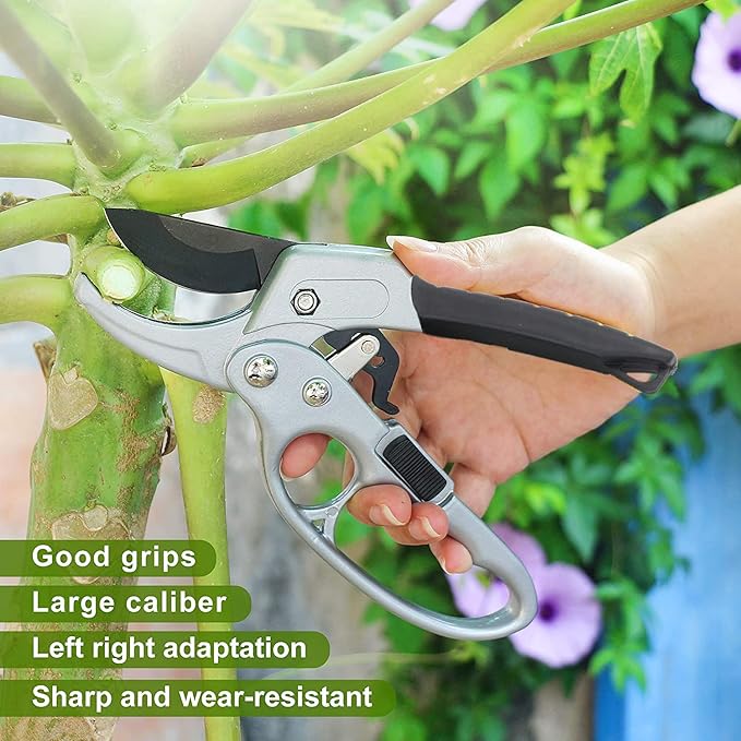 Ultra Sharp Germany Steel Pruning Shears - Cuts 3X Easier, Ergonomic Design - Weak Hand Arthritis Snips, Effortlessly 1-Inch Cut Capacity Heavy Duty Garden Scissors, Sharp Garden Clippers