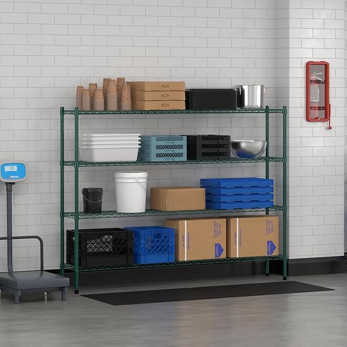 Commercial NSF Listed Green Epoxy Stationary Wire Shelving Kit 12" x 72" x 54", with 4 Shelves Perfect for Warehouse, Walk-in Refrigerator, Freezer, Grocery Store, Restaurant, Dishroom