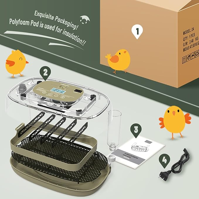 24 Egg Incubator for Hatching with Automatic Turner, Smart Temperature & Humidity Control, 360° Viewing, Egg Candler, Auto Water Refill, Ideal for Chicken, Duck, Farm or Home Use (24 Egg-Green)