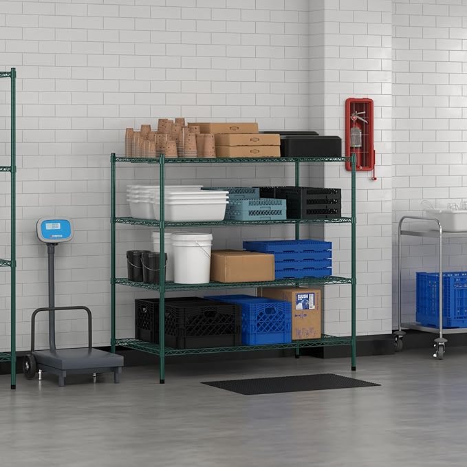 Commercial NSF Listed Green Epoxy Stationary Wire Shelving Kit 30" x 54" x 54", with 4 Shelves Perfect for Warehouse, Walk-in Refrigerator, Freezer, Grocery Store, Restaurant, Dishroom