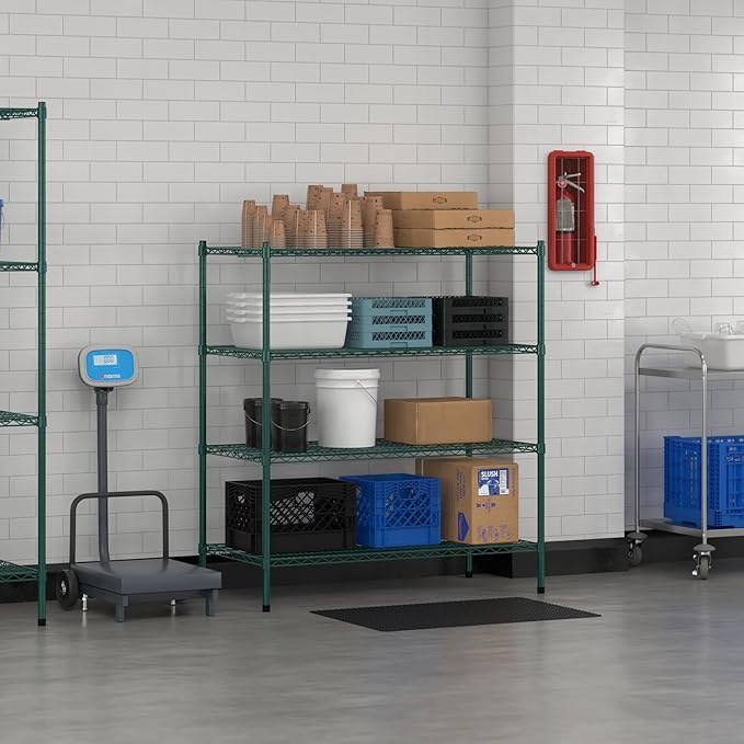 Commercial NSF Listed Green Epoxy Stationary Wire Shelving Kit 24" x 48" x 54", with 4 Shelves Perfect for Warehouse, Walk-in Refrigerator, Freezer, Grocery Store, Restaurant, Dishroom