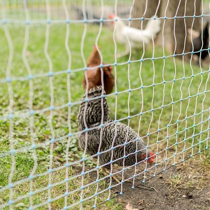 Starkline Electric Poultry Netting Kit - AC Energizer (48" x164' White/Blue Poultry Netting) (12/48/3) All-in-One Electric Fence Kit for Backyards, Homesteads, Ranches or Farms