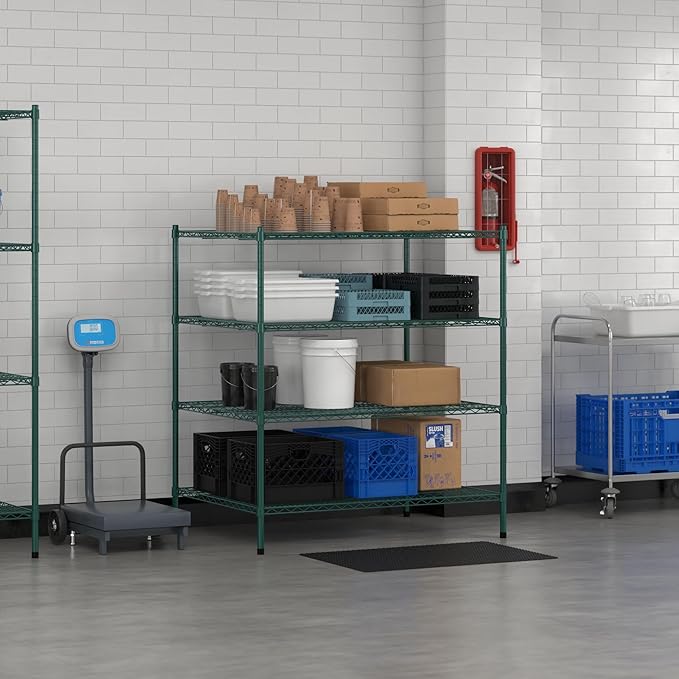 Commercial NSF Listed Green Epoxy Stationary Wire Shelving Kit 36" x 48" x 54", with 4 Shelves Perfect for Warehouse, Walk-in Refrigerator, Freezer, Grocery Store, Restaurant, Dishroom