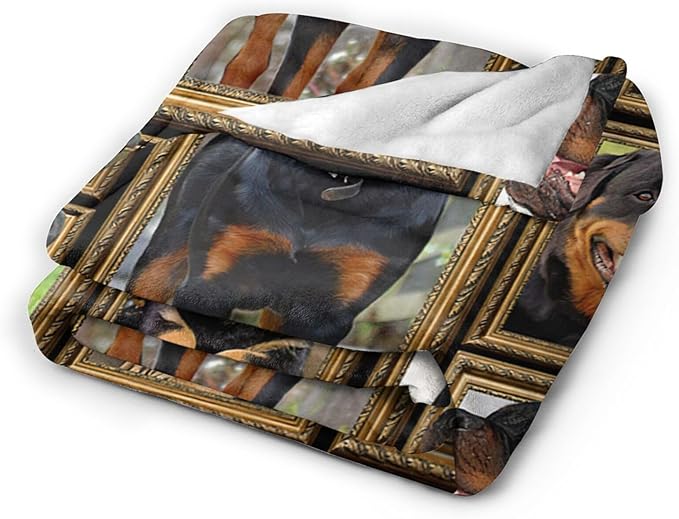 Rottweiler Blanket Decor Gifts for Dog Lover Flannel Fleece Fuzzy Rottweiler Throw Blanket Soft Warm Cozy Plush Animal Blanket for Bed Couch Living Room Stuffed Decoration for Kids Adult 60"x50"