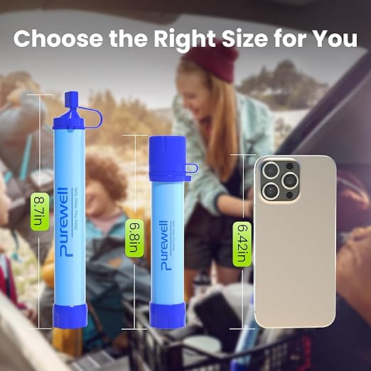 Purewell Outdoor Water Filter Personal Water Filtration Straw Emergency Survival Gear Water Purifier for Camping Hiking Climbing Backpacking(6PCS)