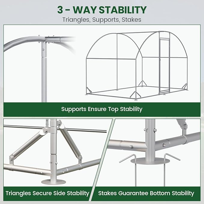 Chicken Coop Large Metal Chicken Run with Full-Top Waterproof Cover - Chicken House for 6/10 Chickens, Poultry Cage with Solar Light, Backside Poles, Walk-in Pen for Rabbits Ducks Yard 1 Room