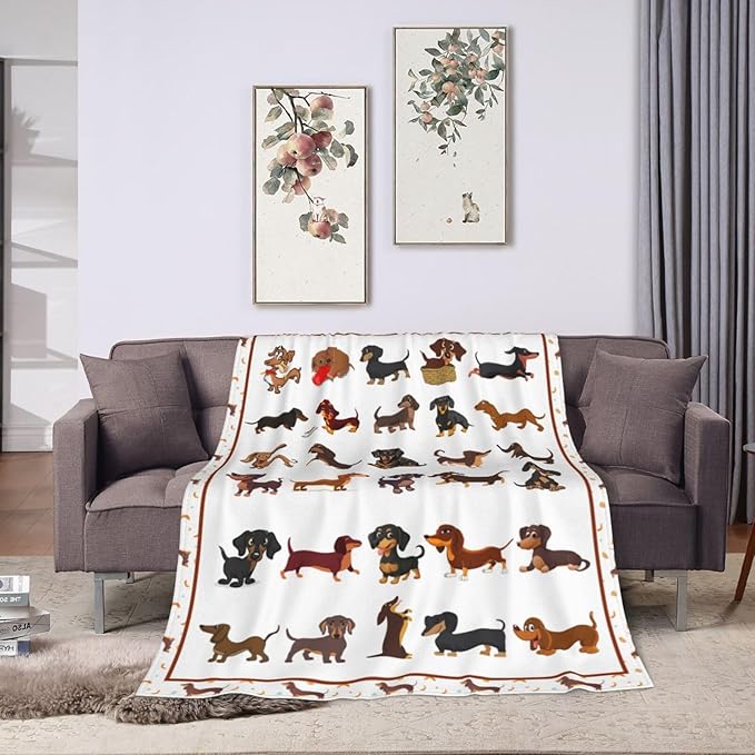 Dachshund Blanket Super Cozy Soft Wiener Dog Throw Blanket Warm Plush Fluffy Daschund Stuff Gifts for Women Girls Fleece Flannel Gift Blankets for Kids Adults 80"X60"