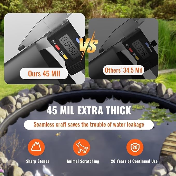 GAOMON 10 x15 Ft Pond Liner, 45 Mil Thickness, Pliable & Durable Epdm Material, Easy Cutting & Uv Resistant, for Fish or Koi, Features, Waterfall Base, Fountains and Water Garden