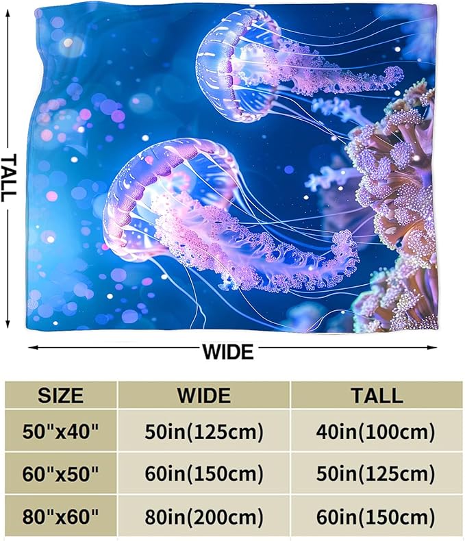 Jellyfish Blanket Ocean Jellyfish Throw Blanket Soft Warm Cozy Fuzzy Plush Gifts for Girls Women Lightweight Fleece Flannel Stuff Decor Gift for Kids Adults 60"X50"