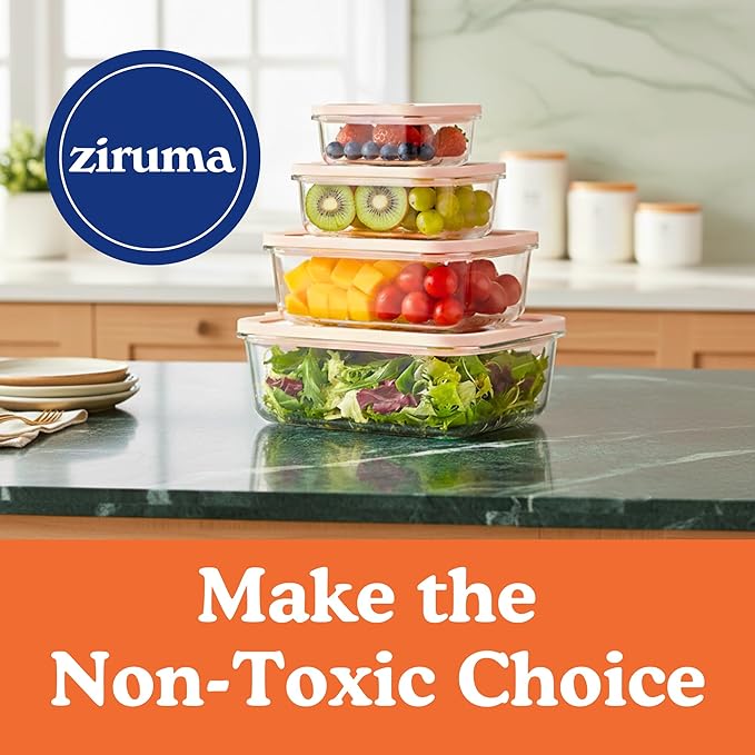Non-Toxic 35 Oz (4.4 Cup) Glass Storage Containers with Lids – Plastic Free Meal Prep Containers for Lunch, Airtight Food Storage, Microwave and Freezer Safe, 4 Pack - Ziruma