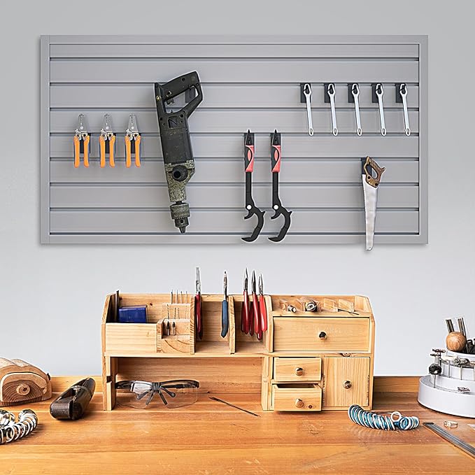 NeatiEase 2 x 4ft Slatwall Panel Wall Storage Systems, Slat Wall Paneling Garage Wall Organizer, Heavy Duty Wall Mounted PVC Wall Rack (Gray)