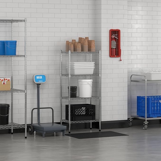 Commercial NSF Listed Chrome Stationary Wire Shelving Kit 14" x 24" x 54", with 4 Shelves Perfect for Warehouse, Walk-in Refrigerator, Freezer, Grocery Store, Restaurant, Dishroom