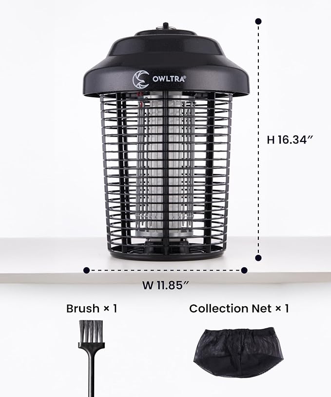 OWLTRA OMT-E80 In/Outdoor Electronic Insect Killer & Catcher Lamp for Mosquitoes, Gnats, Aedes Mosquitoes, Flies, Moths & More with 2*40W UV Light & 4200V High Voltage Grid, 1.5 Acre Coverage, Black