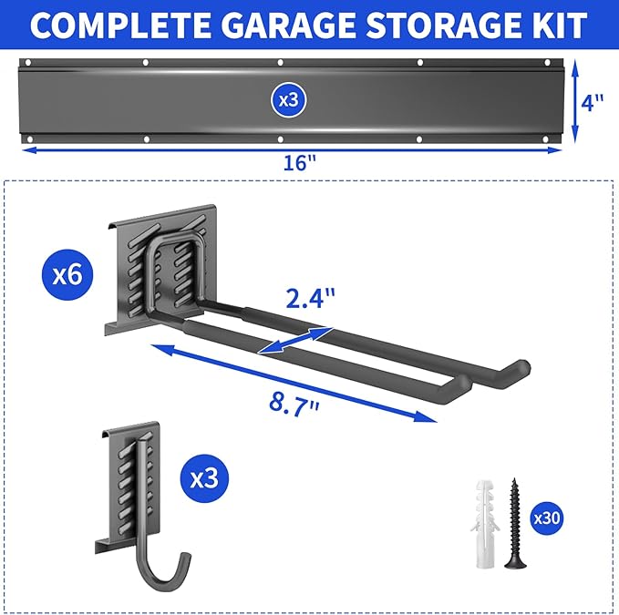 Garden Tool Organizer Wall Mount, 48inch Heavy Duty Garden Tool organizer Storage System, Easy Install With 9 Adjustable Hooks, For Garage, Basement, Shed, Workshop(Black)