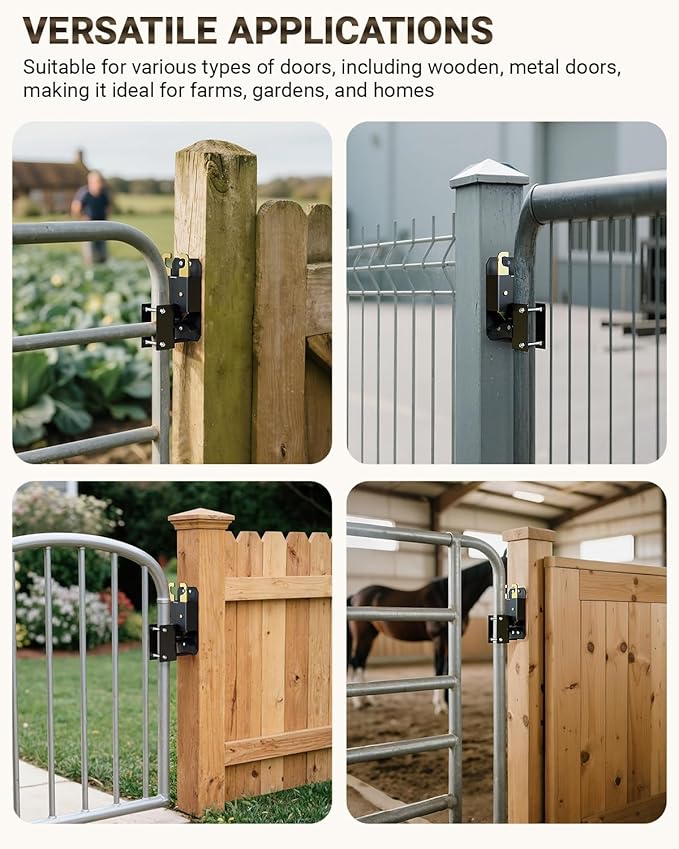 2 Way Farm Gate Latch, Heavy-Duty Fence Gate Latch with Self-Locking Nut, Black Livestock Gate Latch Compatible with Horse Corrals, Farms, Pastures, Stables, Ranches