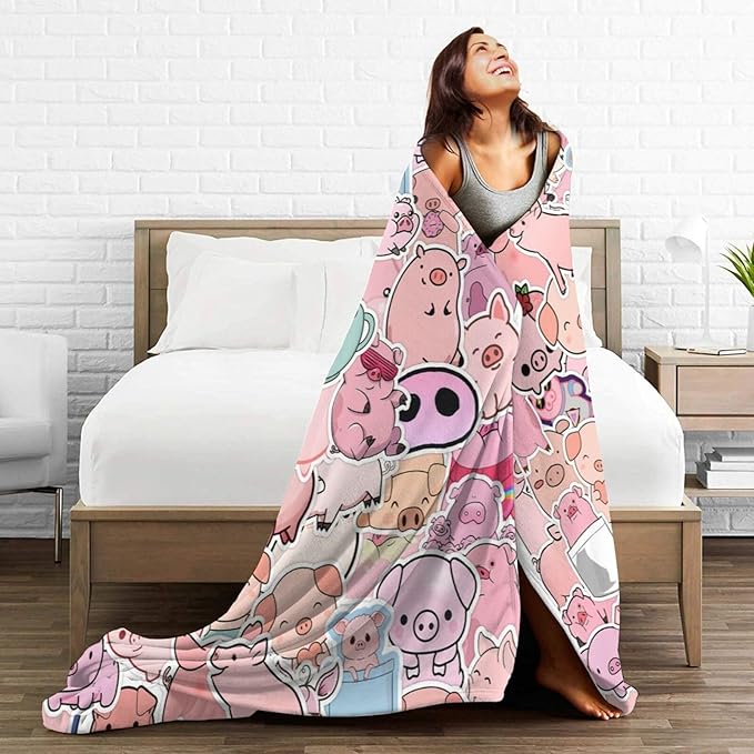 Mudiwa Kawaii Pig Blanket Cute Pig Flannel Plush Throw Blanket Cozy Lightweight Pig Decor Fleece Bedding Stuff Animal Blanket Gifts for Pig Lover Girls Boys Kids Adults Women Bed Travel 60"x80"