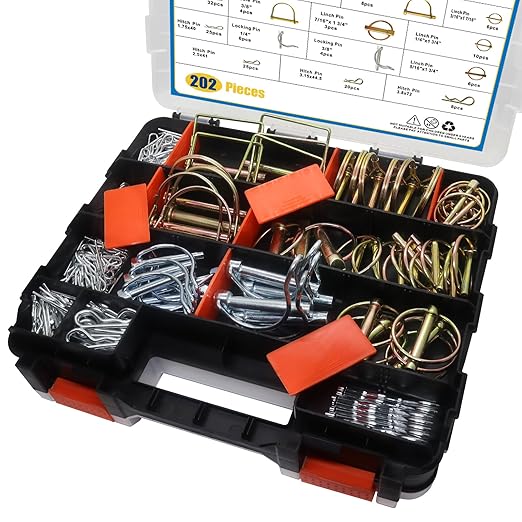 202PCS Hitch Pins Clip Pins, Linch and PTO Pins for Trailers Tractors Trucks Towing Mowing, Farm Equipment, Snow Plows, Lawnmowers Garage, Heavy Duty Trailers Accessories Tractor Attachments