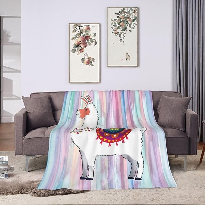 Llama Blanket Super Cozy Soft Cute Llama Animal Throw Blanket Warm Plush Fluffy Alpaca Stuff Gifts for Women Girls Fleece Flannel Gift Blankets for Kids Adults 80"X60"
