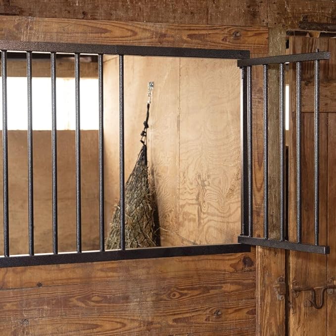 EASY-UP Schneiders Pro 24" Swing Out Stall Feed Door Color Black Armor | Heavy-Duty Galvanized Steel Horse Stall Feed Access | Rust-Resistant Armor Coating