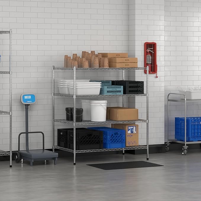 Commercial NSF Listed Chrome Stationary Wire Shelving Kit 30" x 48" x 54", with 4 Shelves Perfect for Warehouse, Walk-in Refrigerator, Freezer, Grocery Store, Restaurant, Dishroom