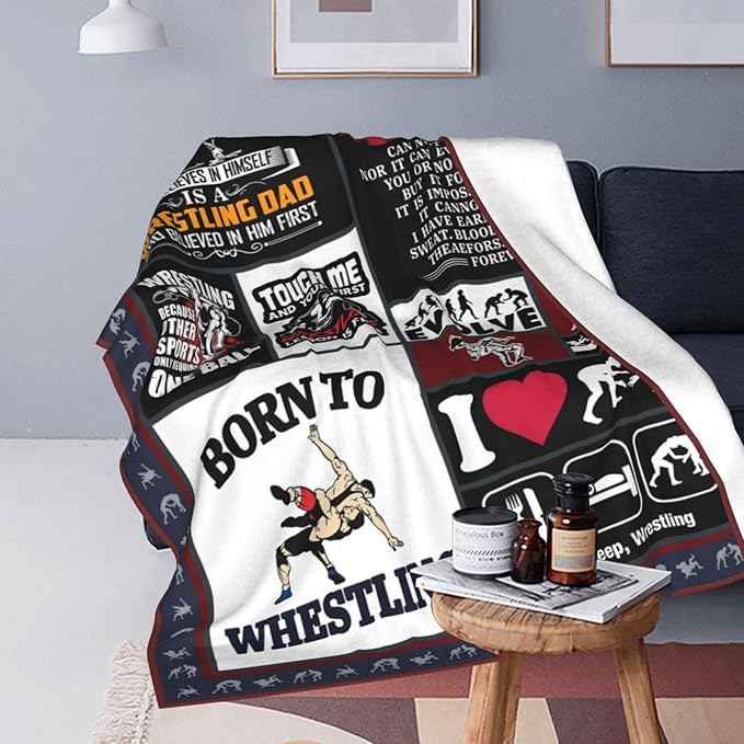 Wrestling Blanket Wrestlers Decor Throw Blanket Super Soft Flannel Lightweight Fluffy Plush Cozy Fuzzy Fleece Sports Gifts Blanket for Boys Kids Adults Man Woman for Bedding Sofa 60"X80"