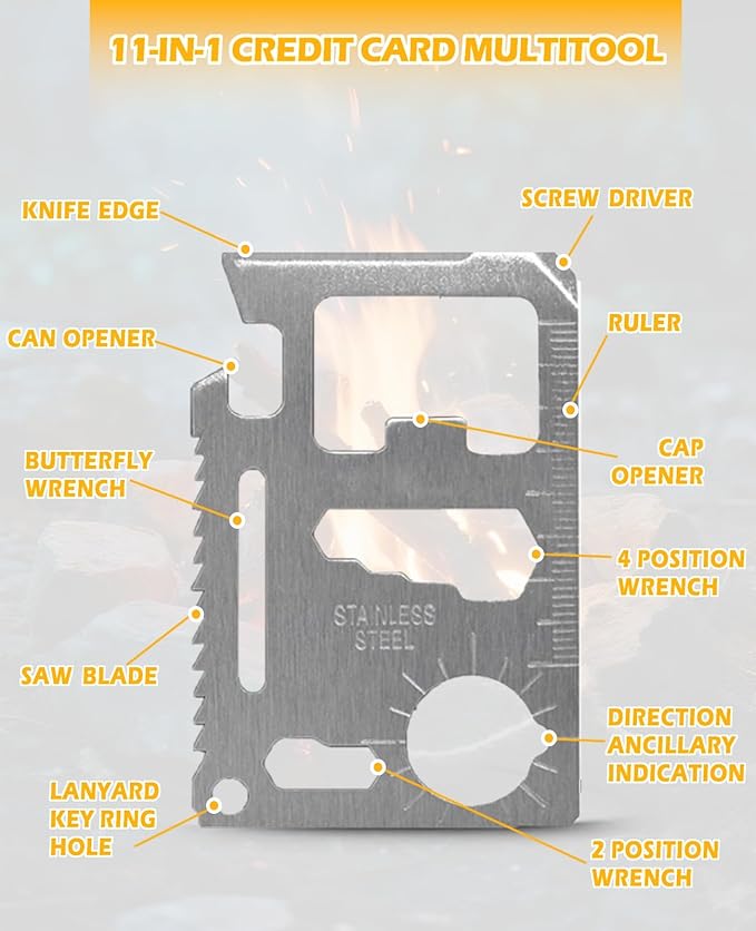 5 in 1 Ferro Rod Fire Starter Kit, Survival Gear Tool with Flint and Steel, Emergency Whistle, Credit Card Multitool, Compass & Waterproof Tinder for Outdoor, Emergency, Camping, Hiking, Gifts for Men