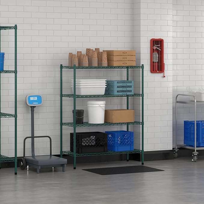 Commercial NSF Listed Green Epoxy Stationary Wire Shelving Kit 18" x 42" x 54", with 4 Shelves Perfect for Warehouse, Walk-in Refrigerator, Freezer, Grocery Store, Restaurant, Dishroom
