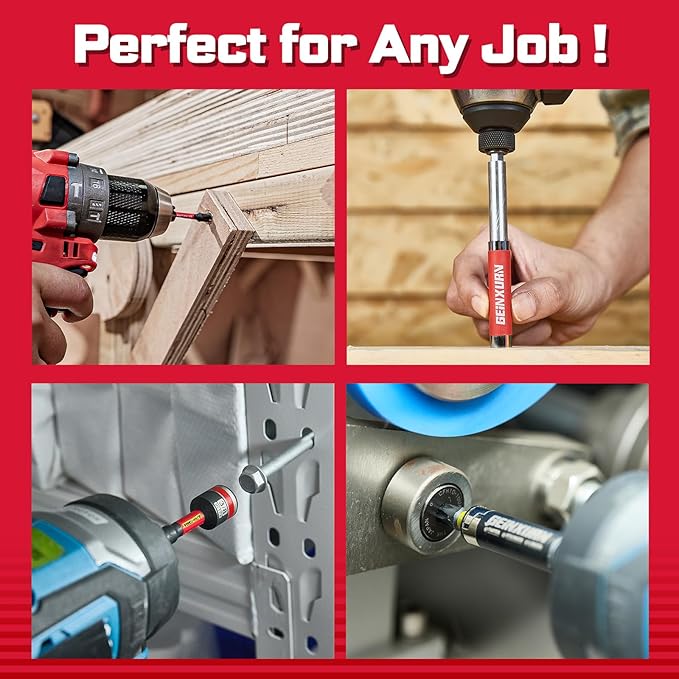 100Pieces 1”/2” Impact Screwdriver Bits Set, Magnetic S2 Steel (Phillips/Slotted/Square/Torx/Hex/Security Torx) Driver Bits Tips,Impact Bit Holder and Nut Driver with Red Storage Box Case