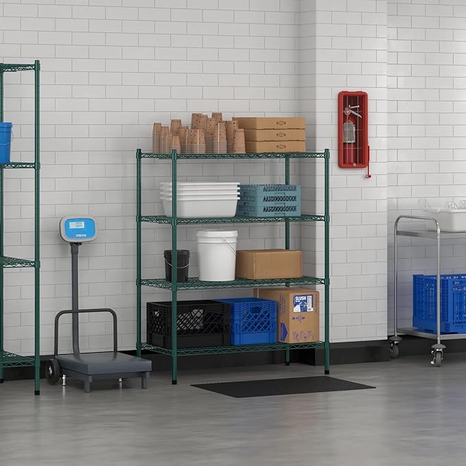 Commercial NSF Listed Green Epoxy Stationary Wire Shelving Kit 21" x 42" x 54", with 4 Shelves Perfect for Warehouse, Walk-in Refrigerator, Freezer, Grocery Store, Restaurant, Dishroom