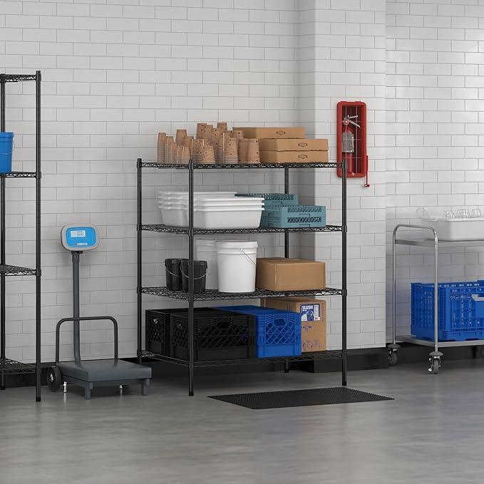 Commercial NSF Listed Black Epoxy Stationary Wire Shelving Kit 30" x 42" x 54", with 4 Shelves Perfect for Warehouse, Walk-in Refrigerator, Freezer, Grocery Store, Restaurant, Dishroom