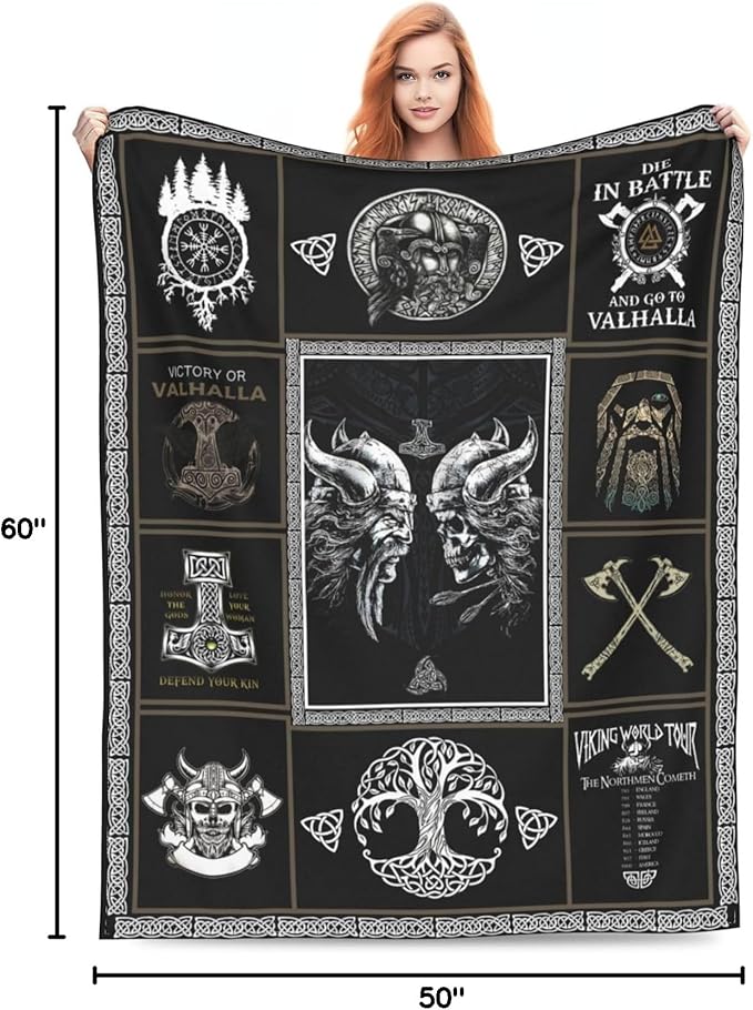 Medieval Viking Blanket Viking Decor Throw Blanket Warm Soft Plush Lightweight Fleece Flannel Blanket for Vikings Men Boys Girls Women Baby Kids for Winter Bed Couch Bed 50"X60"