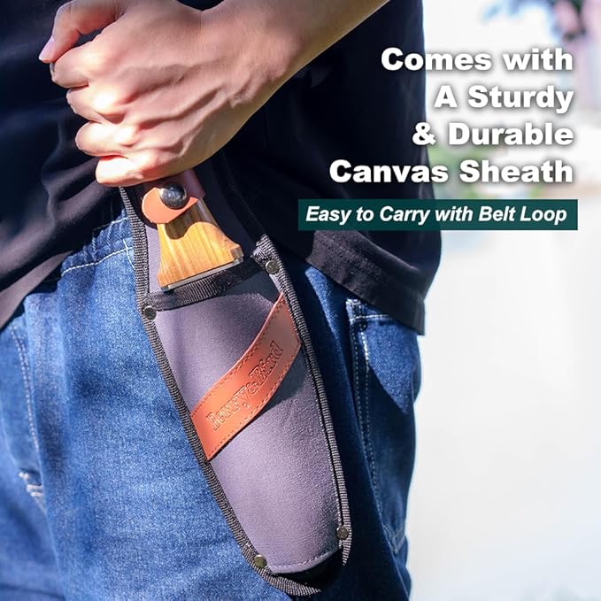 Berry&Bird Hori Hori Garden Knife, Multi-Purpose Gardening Knifes with 7" Stainless Steel Double Edge Sharp Blade, Soil Knife with Canvas Sheath, Full-Tang Garden Tools for Weeding Planting Digging