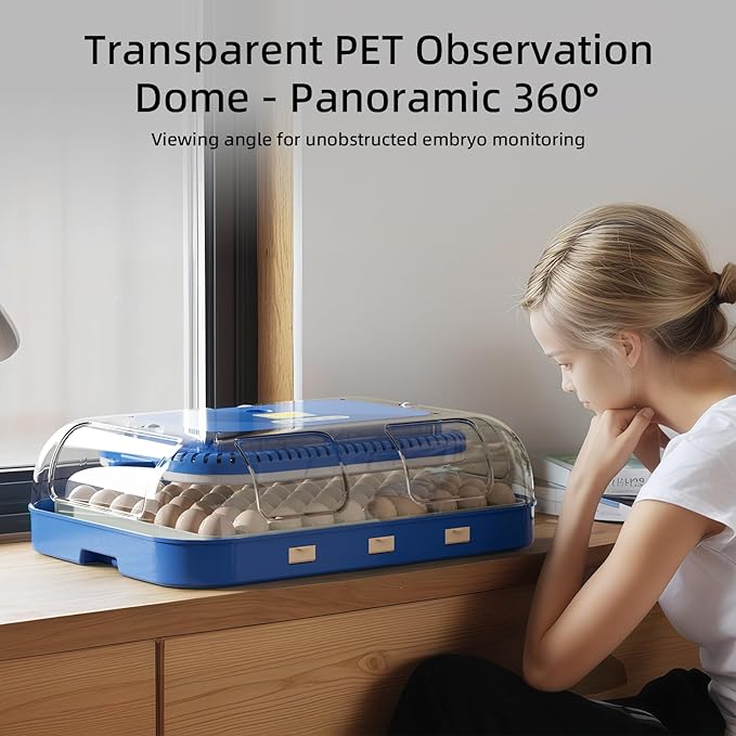 70 Egg Incubator for Hatching Eggs, Intelligent Incubator with high Hatch Rate - DualPower System, Auto Temperature & Humidity Control for 30+ Species, 360° Observation Dome & Cold Spectrum Candling