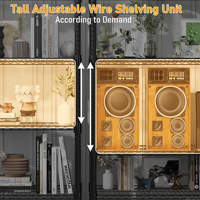 Himimi Storage Shelves 60"W Wire Shelving with Wheels 3250LBS Heavy Duty Metal Shelves for Storage, 5-Tier Adjustable Wire Rack Shelving Garage Shelving Kitchen Storage Shelves 24"Dx60"Wx82"H, Black