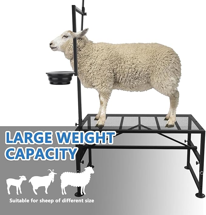 400 LBs Goat Milk Stand for Pygmy and Dwarf Goats, Goat Stand with Feed Bin, Goat Milking Stand for Sheep Trimming and Milking, Hoof Trimming Stand Adjustable Size, Iron Black