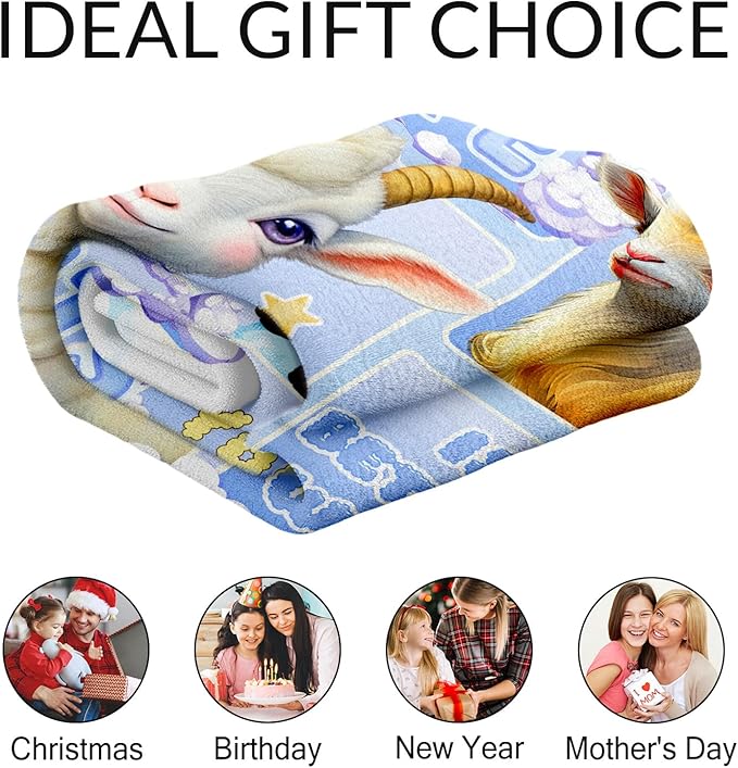 Custom Goat Blanket for Girls - 30x40 Inches Lap Size with Name - Soft Fuzzy Plush Throws Gift - Blue Funny Throw Blanket for Couch, Office