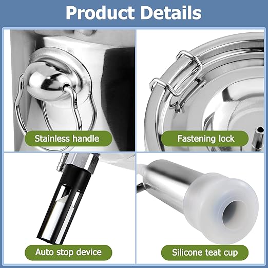 2025 Upgrade 7L Cow Milking Machine, Continuously Adjustable Suction Pulsation Vacuum Electric Milker, Portable Livstock Milking Machine with Stainless Bucket(US Plug)(7L Cow)